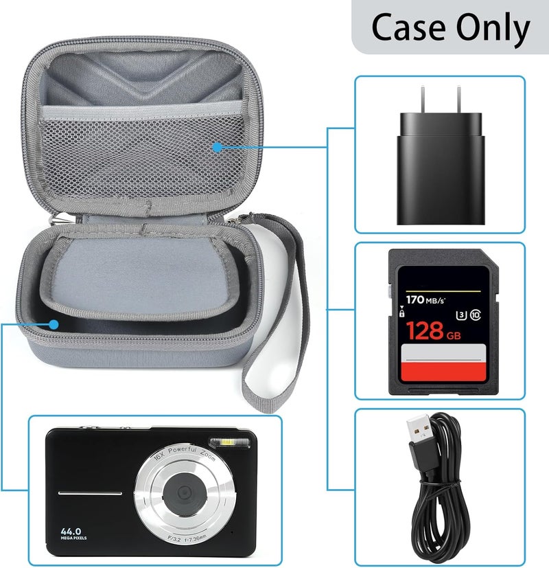 BLK8IGHT Digital Camera Case for AbergBest 21 Mega Pixels 2.7" LCD Rechargeable HD/Kodak Pixpro/Canon PowerShot ELPH 180/190/Sony DSCW800/DSCW830 Cameras, Travel Carrying Protective Case for Camera- Grey - Image 3